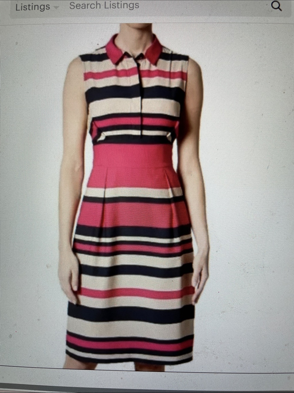 LK Bennett Pink, Black & Cream Striped sleeveless Collared Dress